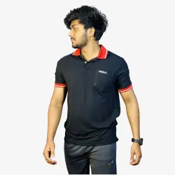 Men's Black Polo T-Shirt with Red Contrast Collar | Modern Slim Fit